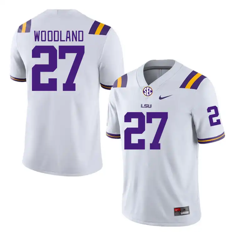 Men's LSU Tigers PJ Woodland #27 White NCAA Football Jersey